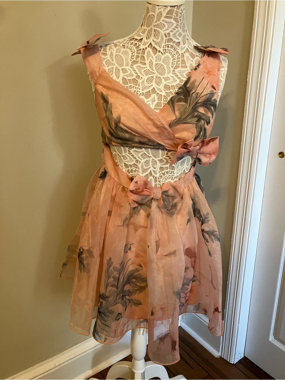 ASOS Peach Floral Tie-Waist Mini Dress